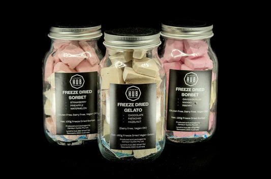 Freeze dried sorbet and gelato made in Australia by Lynch’s Pantry. Discover unique small-batch flavours, vegan-friendly treats and native ingredients.