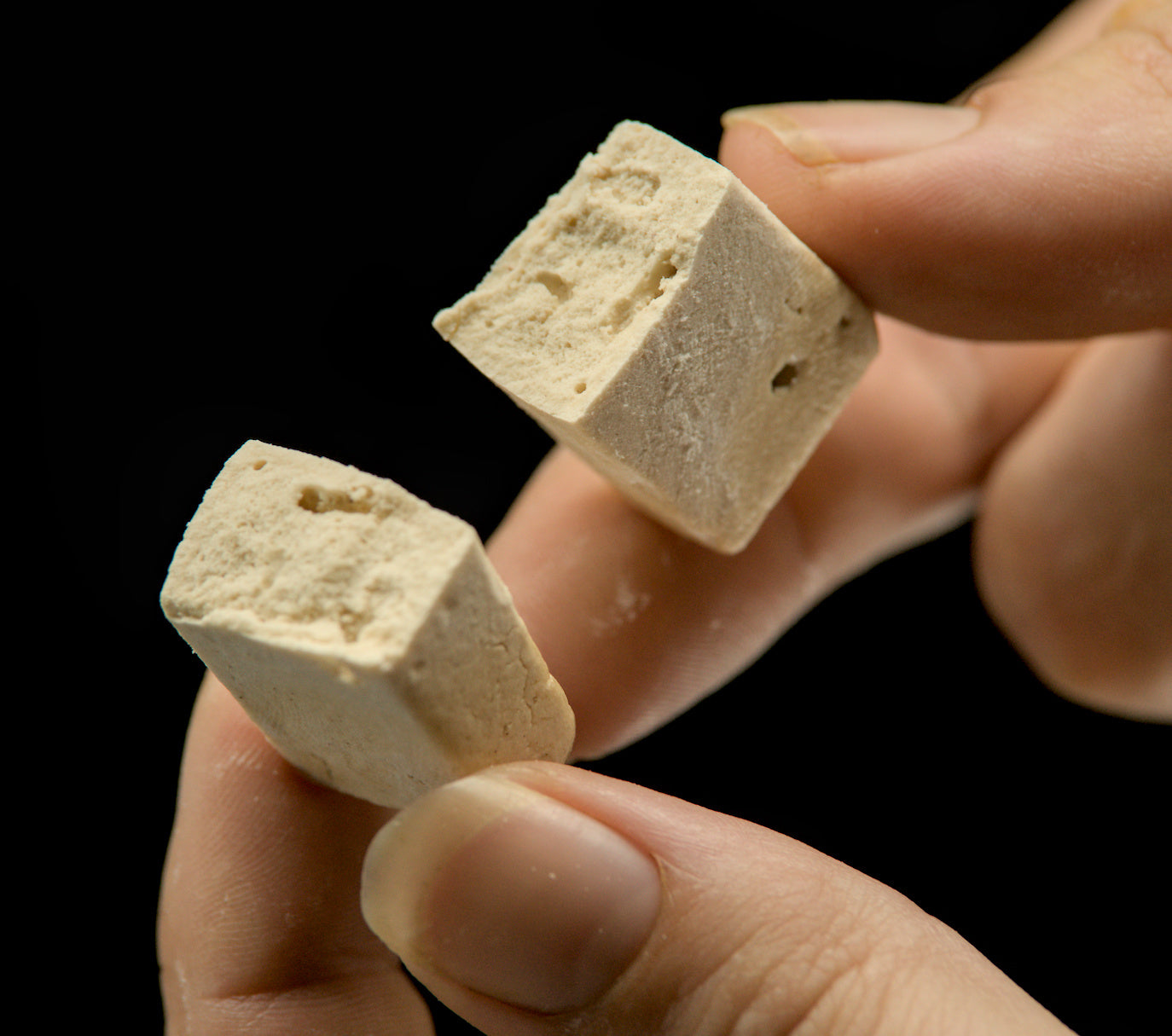Close up of Lynch’s Hub freeze dried gelato cubes – creamy, lightweight texture of artisanal small-batch treats made in Australia with gourmet flavours.