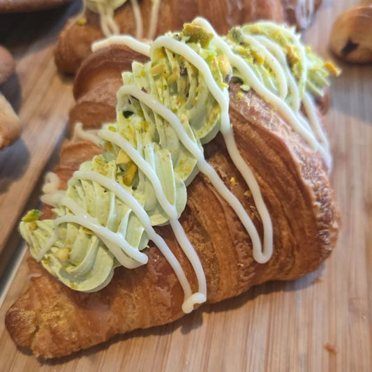 Oh My Days vegan Pistachio, white chocolate & match croissant. Newcastle pre-order.