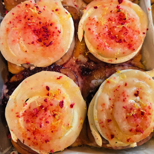 Oh My Days Vegan Raspberry and Lemon Curd Buns. Newcastle Pre-order