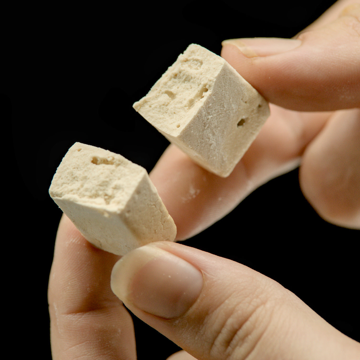 Close up of Lynch’s Pantry freeze dried gelato cubes – handcrafted Australian dessert made with native ingredients, dairy free and vegan friendly.