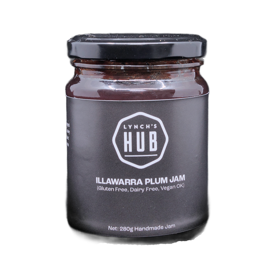 Lynch’s Hub Illawarra Plum Jam – 280g handmade artisanal jam made in Newcastle, Australia. Vegan, gluten free, dairy free, crafted with native fruits.